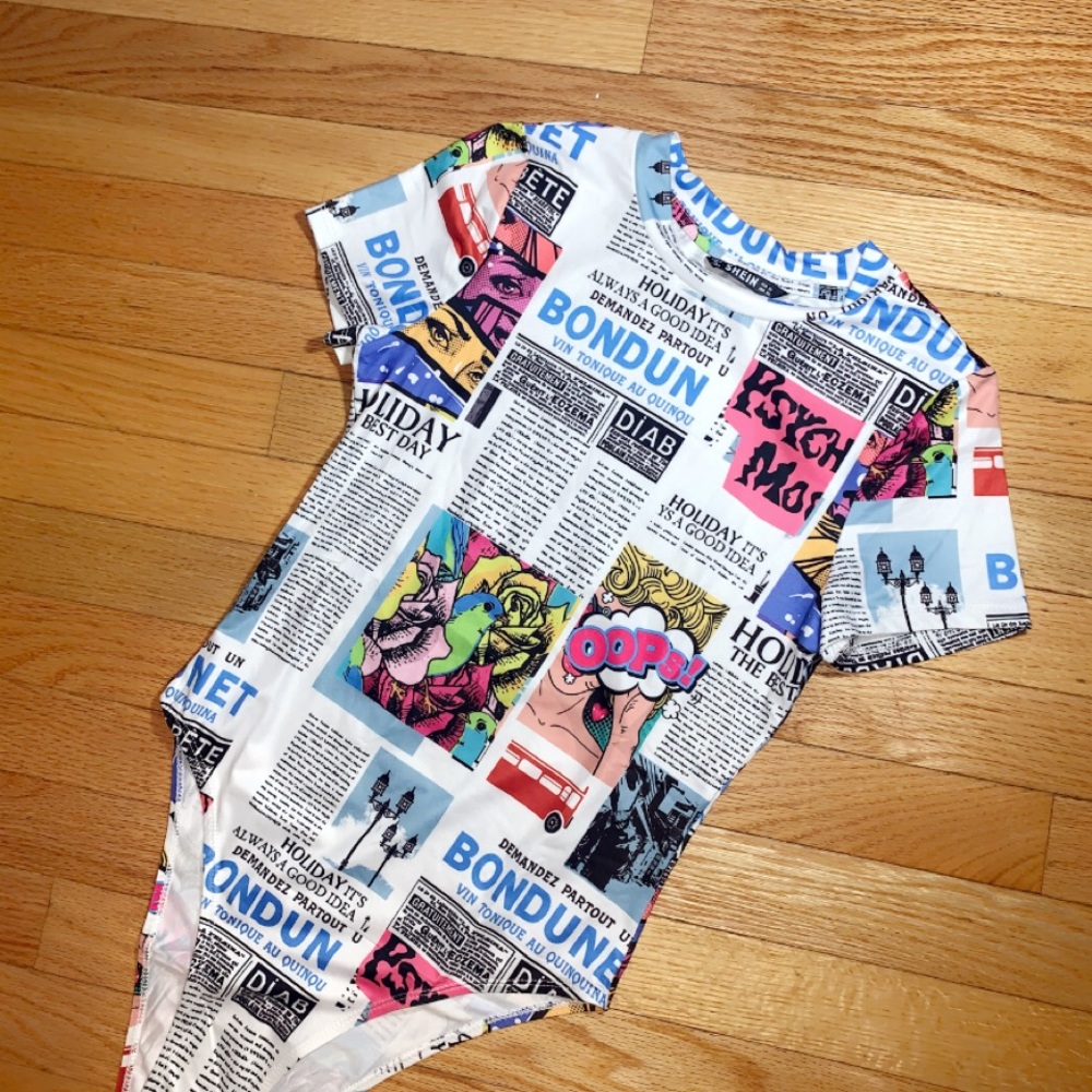 Newspaper Print Inspired Body Suit